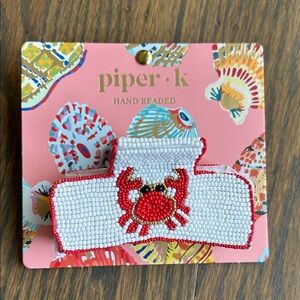 Piper K Hand Beaded Crab Hair Clip - Red and White
